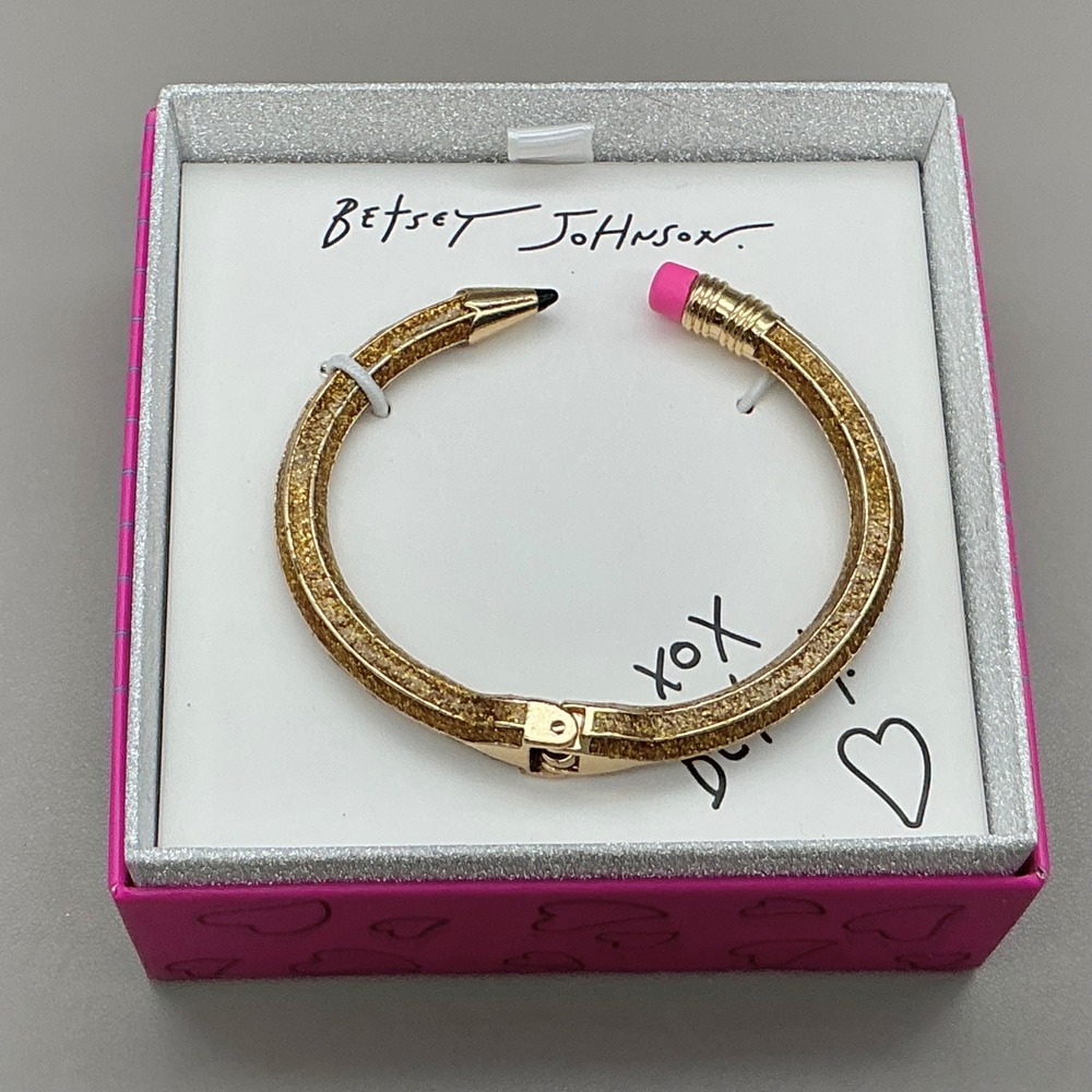 Betsey Johnson Pencil Bangle Bracelet Women Gold Glitter School Teacher Jewelry
